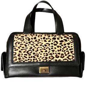 100% authentic Jimmy Choo bag with fur leopard flap, butterly leather & gold.